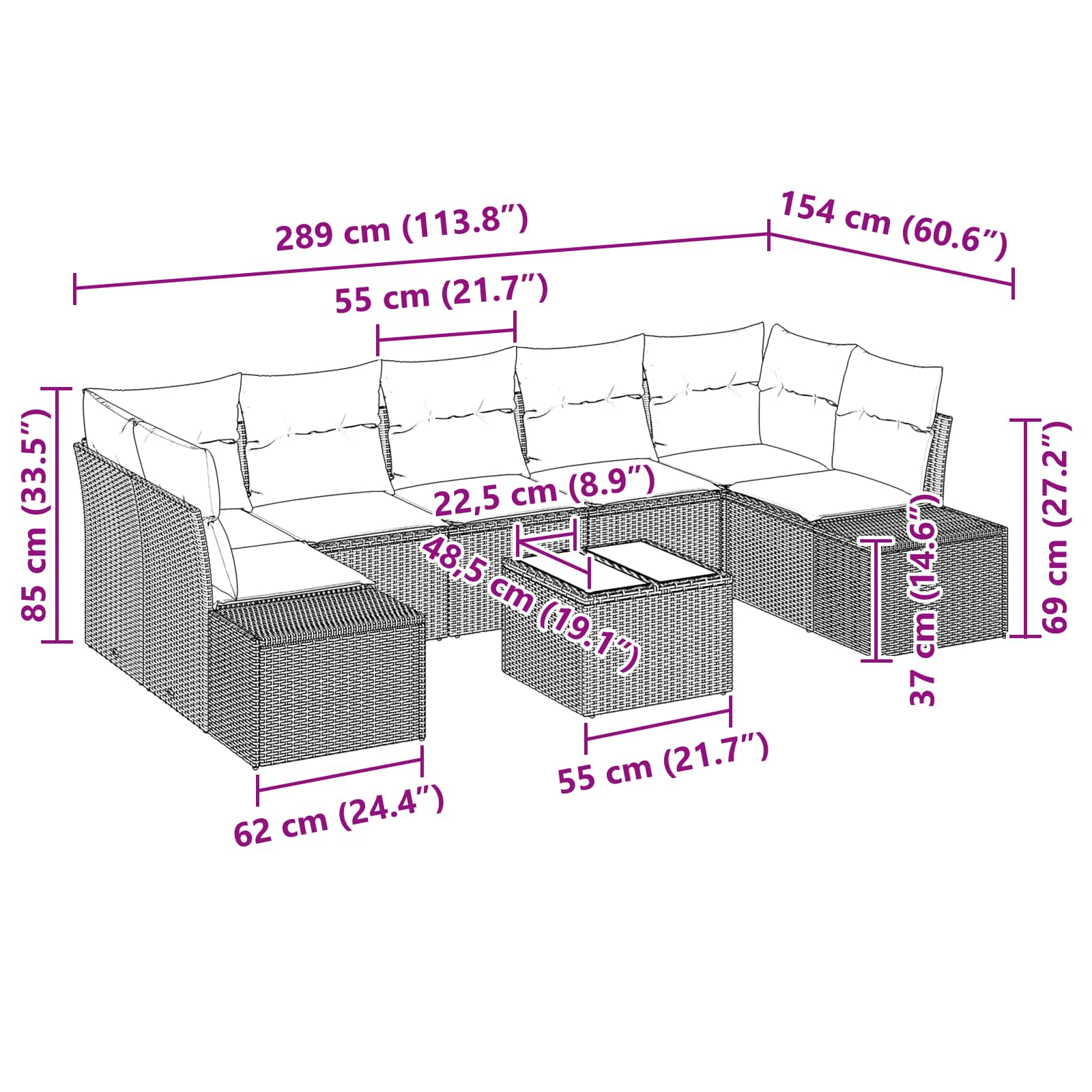 Σετ Καναπέ Κήπου με μαξιλάρι 8 pcs Καφέ συνθετικό ρατάν - Pakobazaar