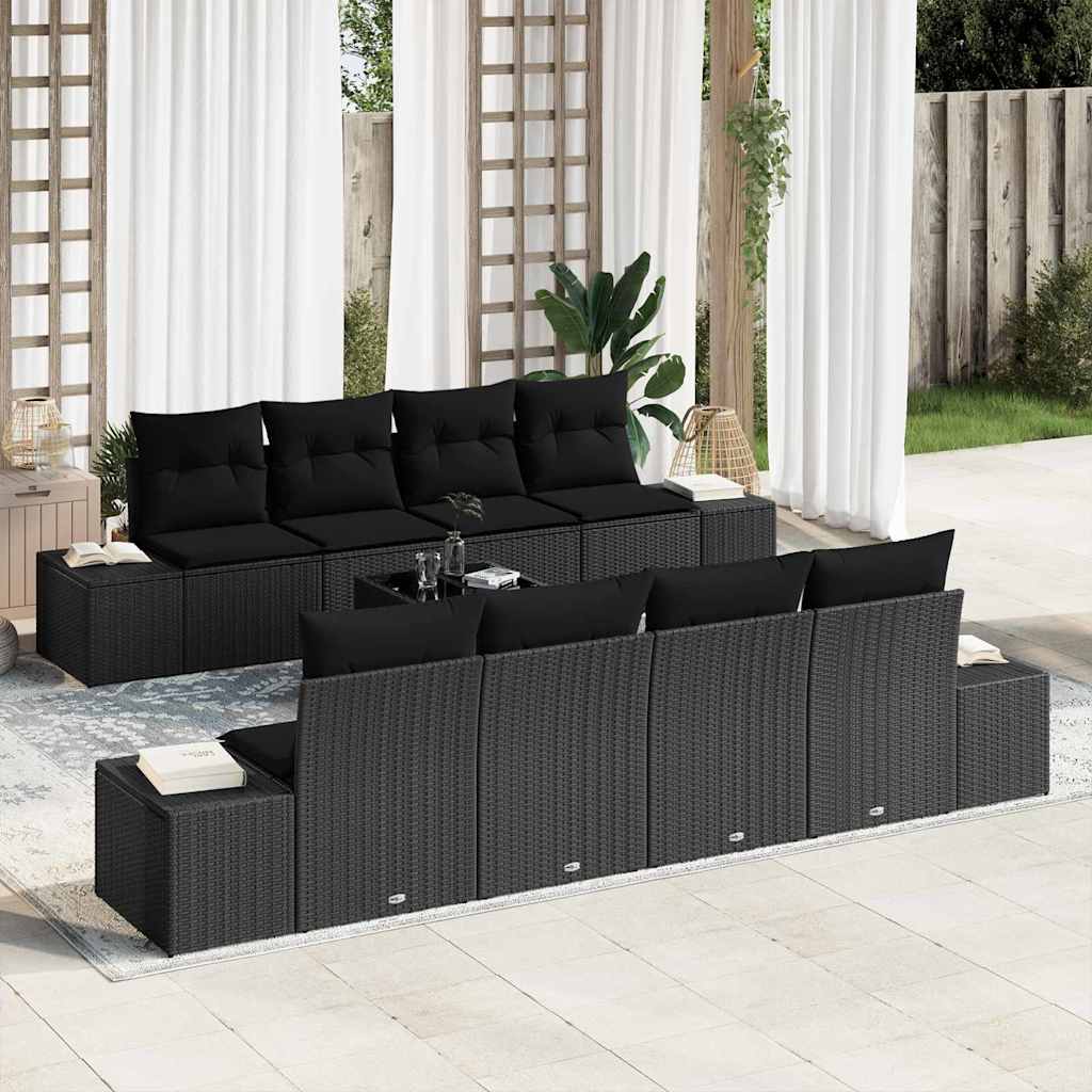 Σετ Καναπέ Κήπου με μαξιλάρι 7 pcs Μαύρο συνθετικό ρατάν