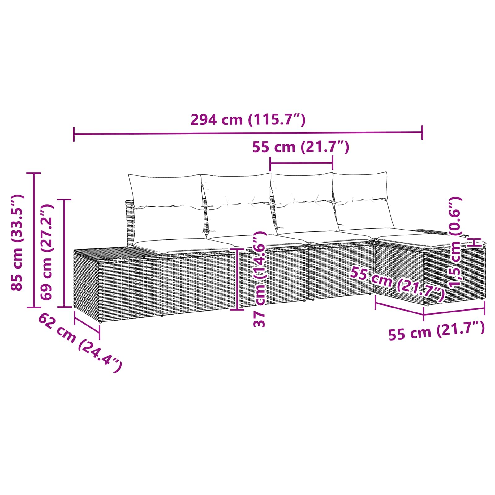 Σετ Καναπέ Κήπου με μαξιλάρι 5 pcs Καφέ συνθετικό ρατάν - Pakobazaar