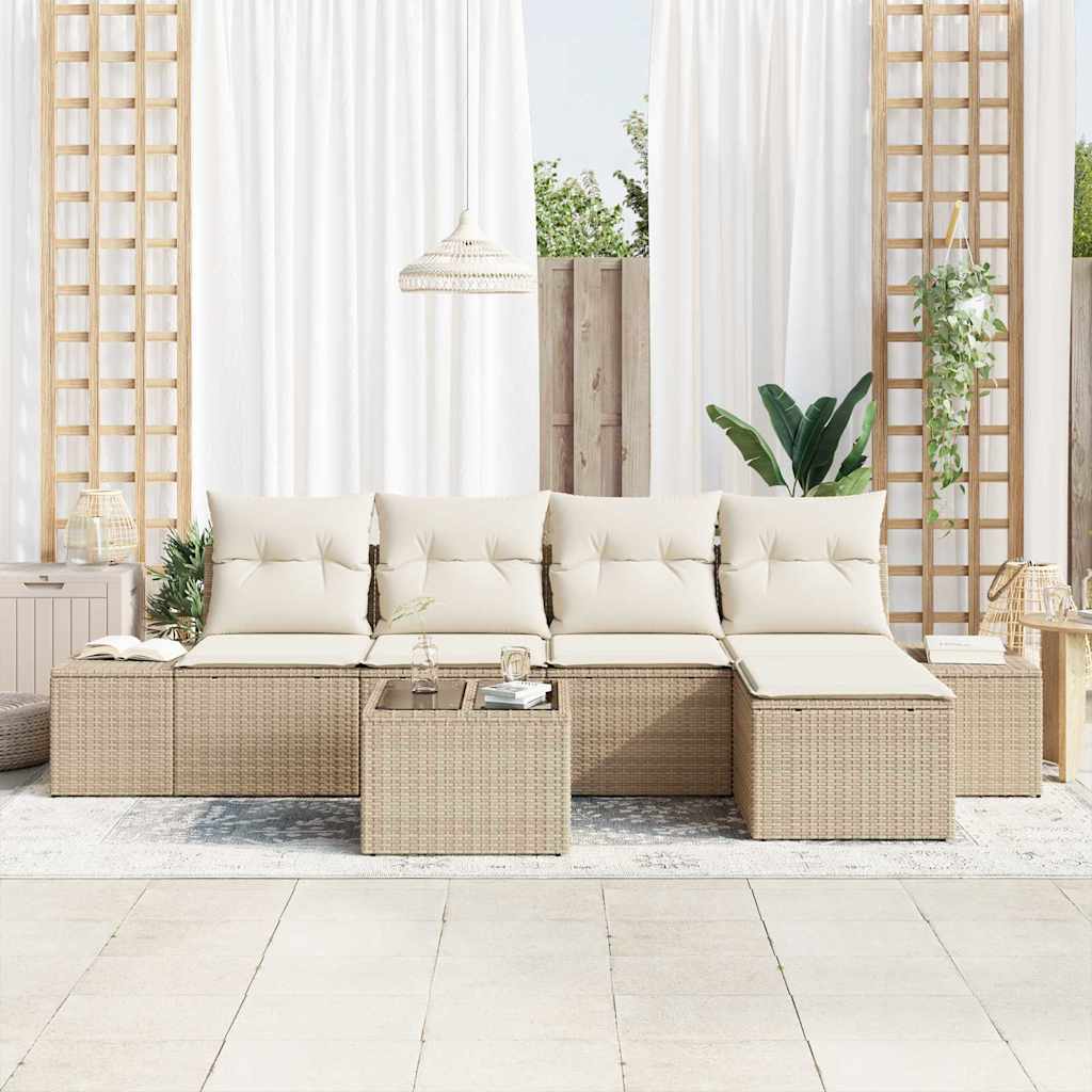 Σετ Καναπέ Κήπου με μαξιλάρι 6 pcs Μπεζ συνθετικό ρατάν