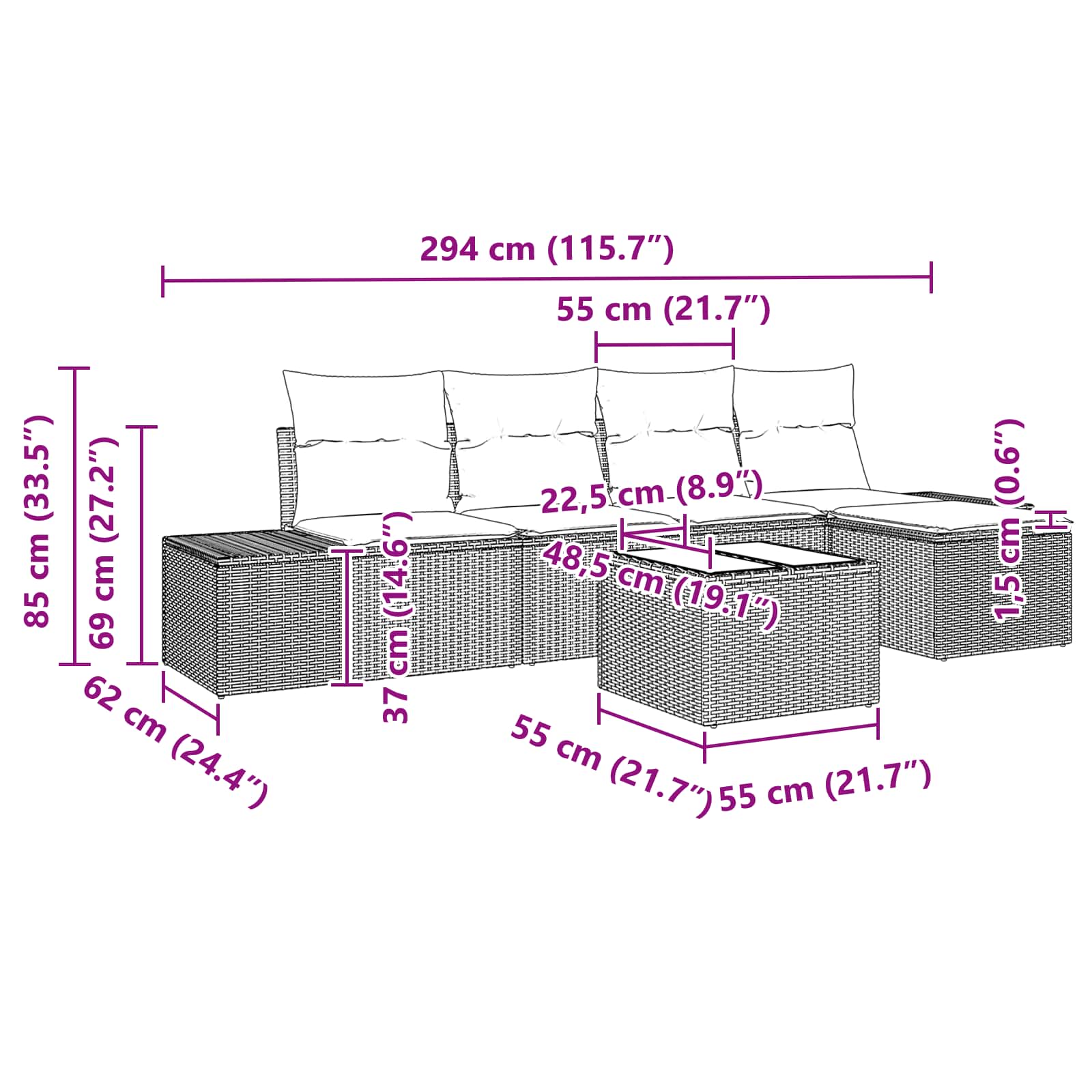 Σετ Καναπέ Κήπου με μαξιλάρι 6 pcs Καφέ συνθετικό ρατάν - Pakobazaar