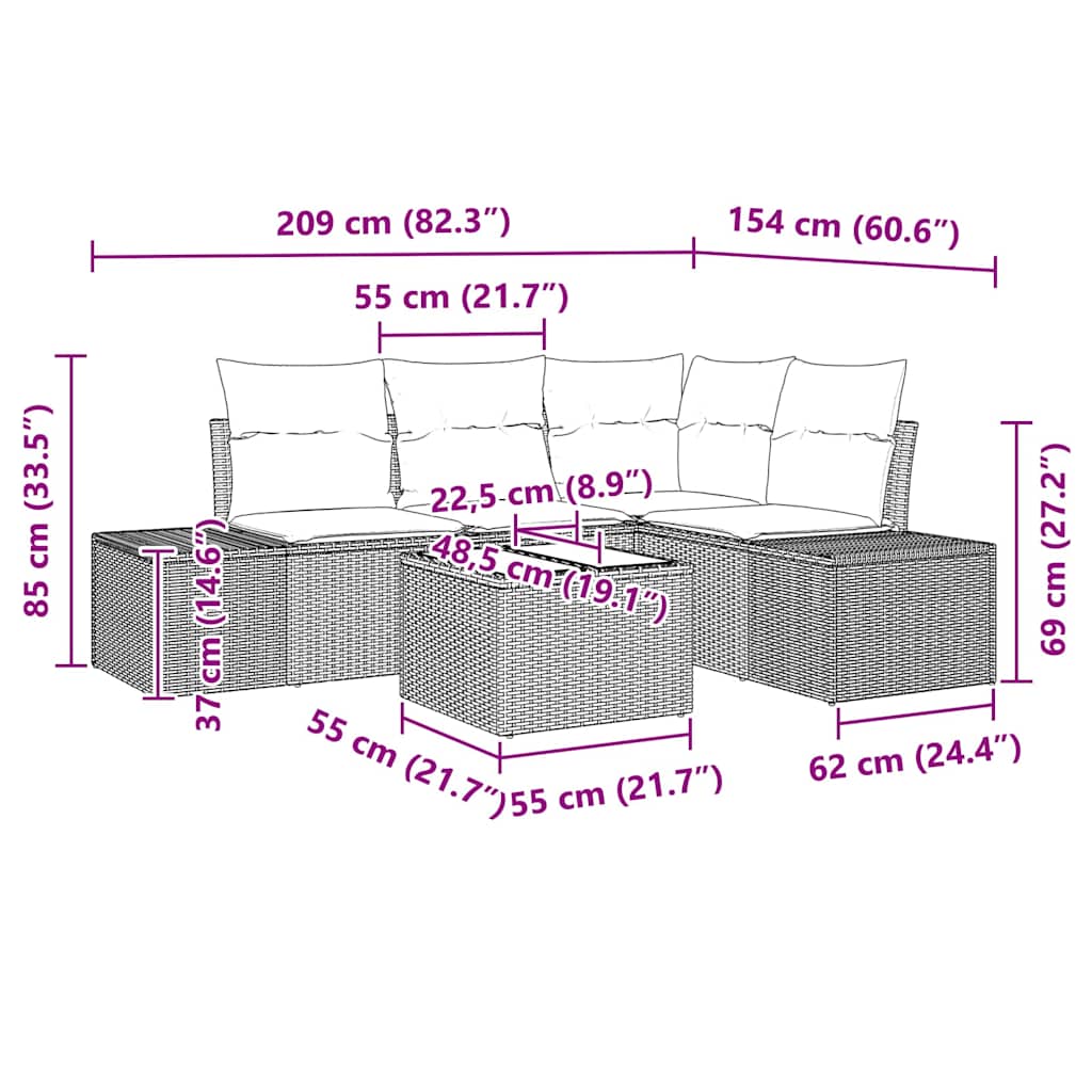 Σετ Καναπέ Κήπου 5 pcs Καφέ συνθετικό ρατάν