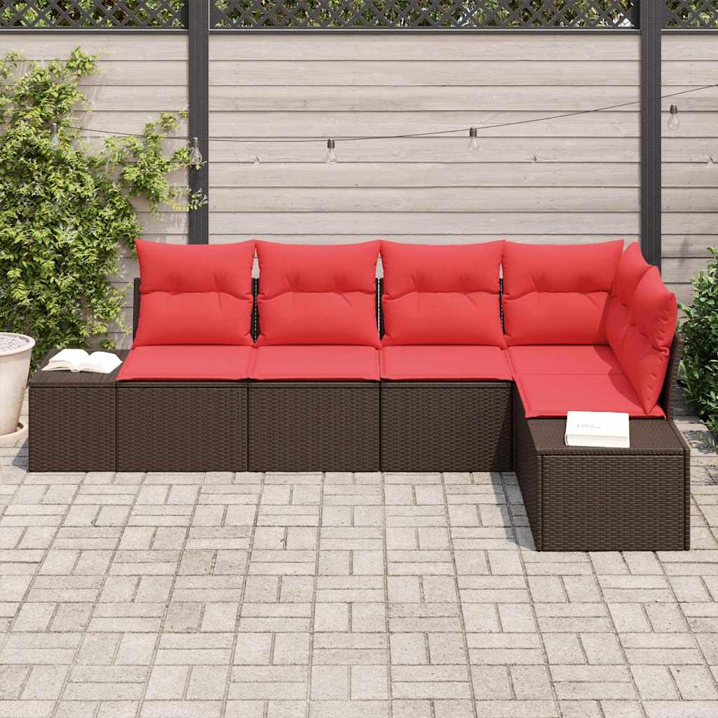 Σετ Καναπέ Κήπου με μαξιλάρι 5 pcs Καφέ συνθετικό ρατάν - Pakobazaar