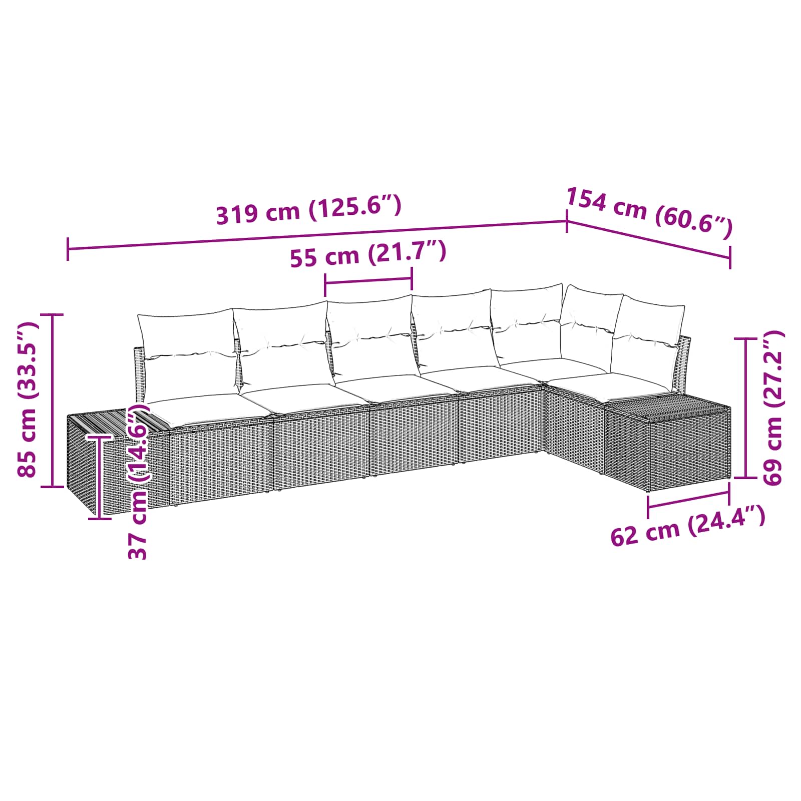 Σετ Καναπέ Κήπου με μαξιλάρι 6 pcs Καφέ συνθετικό ρατάν - Pakobazaar