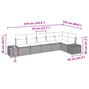 Σετ Καναπέ Κήπου με μαξιλάρι 6 pcs Καφέ συνθετικό ρατάν - Pakobazaar