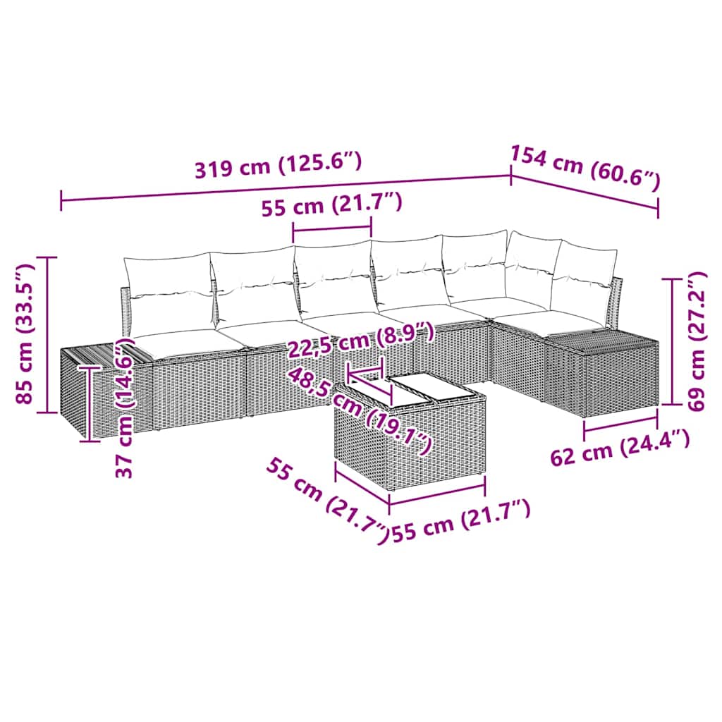Σετ Καναπέ Κήπου με μαξιλάρι 7 pcs Ανοιχτό γκρι συνθετικό ρατάν