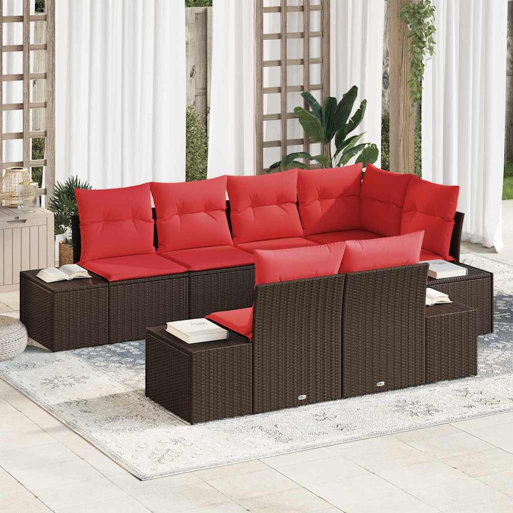 Σετ Καναπέ Κήπου με μαξιλάρι 7 pcs Καφέ συνθετικό ρατάν - Pakobazaar