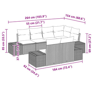 Σετ Καναπέ Κήπου με μαξιλάρι 7 pcs Καφέ συνθετικό ρατάν - Pakobazaar