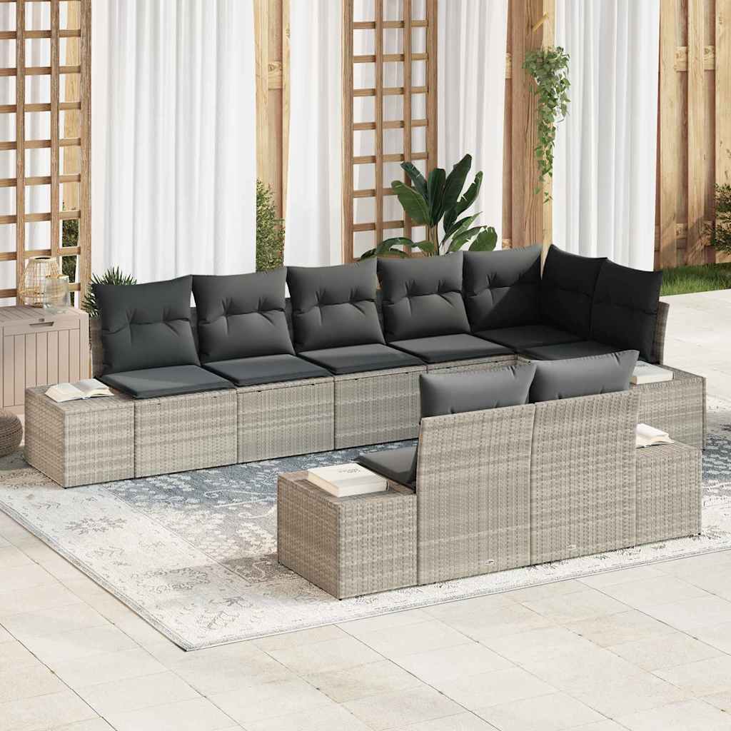 Σετ Καναπέ Κήπου με μαξιλάρι 8 pcs Ανοιχτό γκρι συνθετικό ρατάν