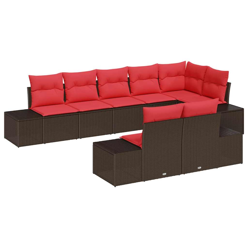 Σετ Καναπέ Κήπου με μαξιλάρι 8 pcs Καφέ συνθετικό ρατάν - Pakobazaar