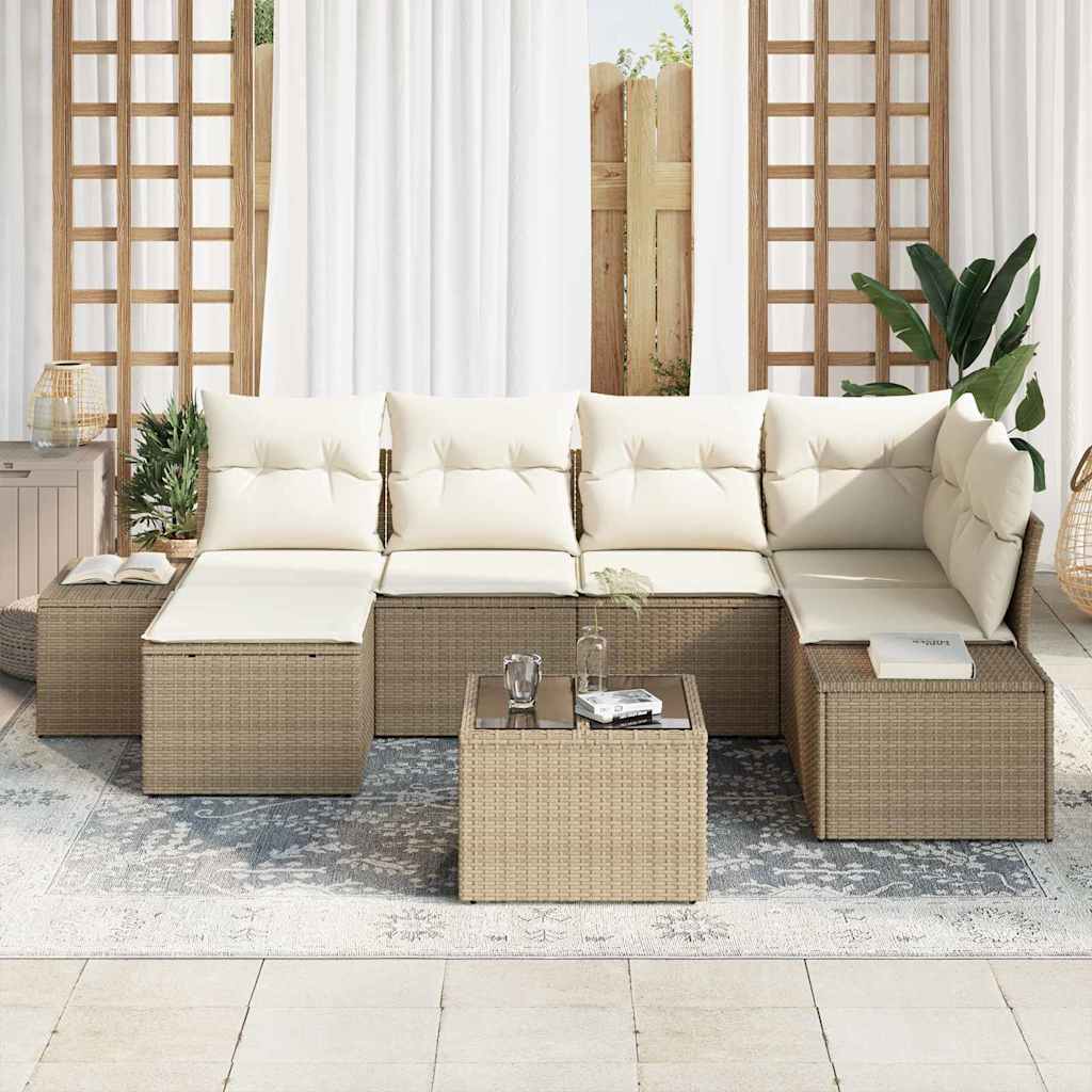 Σετ Καναπέ Κήπου 7 pcs Μπεζ και Κρέμα συνθετικό ρατάν - Pakobazaar