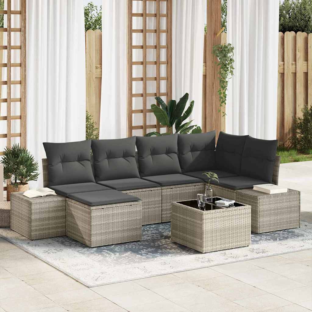 Σετ Καναπέ Κήπου με μαξιλάρι 7 pcs Ανοιχτό γκρι συνθετικό ρατάν