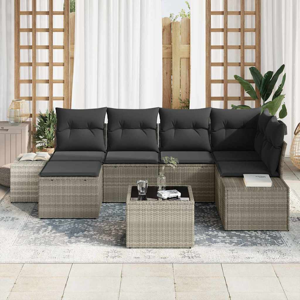 Σετ Καναπέ Κήπου με μαξιλάρι 7 pcs Ανοιχτό γκρι συνθετικό ρατάν