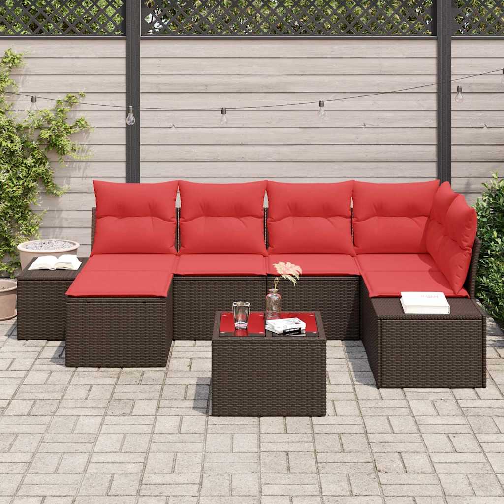 Σετ Καναπέ Κήπου με μαξιλάρι 7 pcs Καφέ συνθετικό ρατάν - Pakobazaar