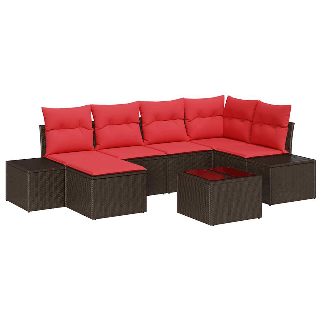 Σετ Καναπέ Κήπου με μαξιλάρι 7 pcs Καφέ συνθετικό ρατάν - Pakobazaar
