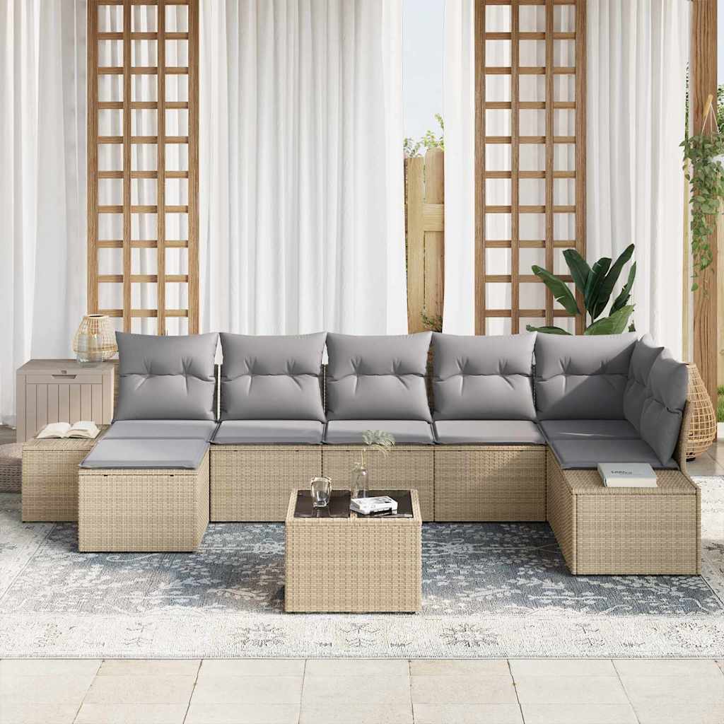 Σετ Καναπέ Κήπου με μαξιλάρι 8 pcs Μπεζ συνθετικό ρατάν