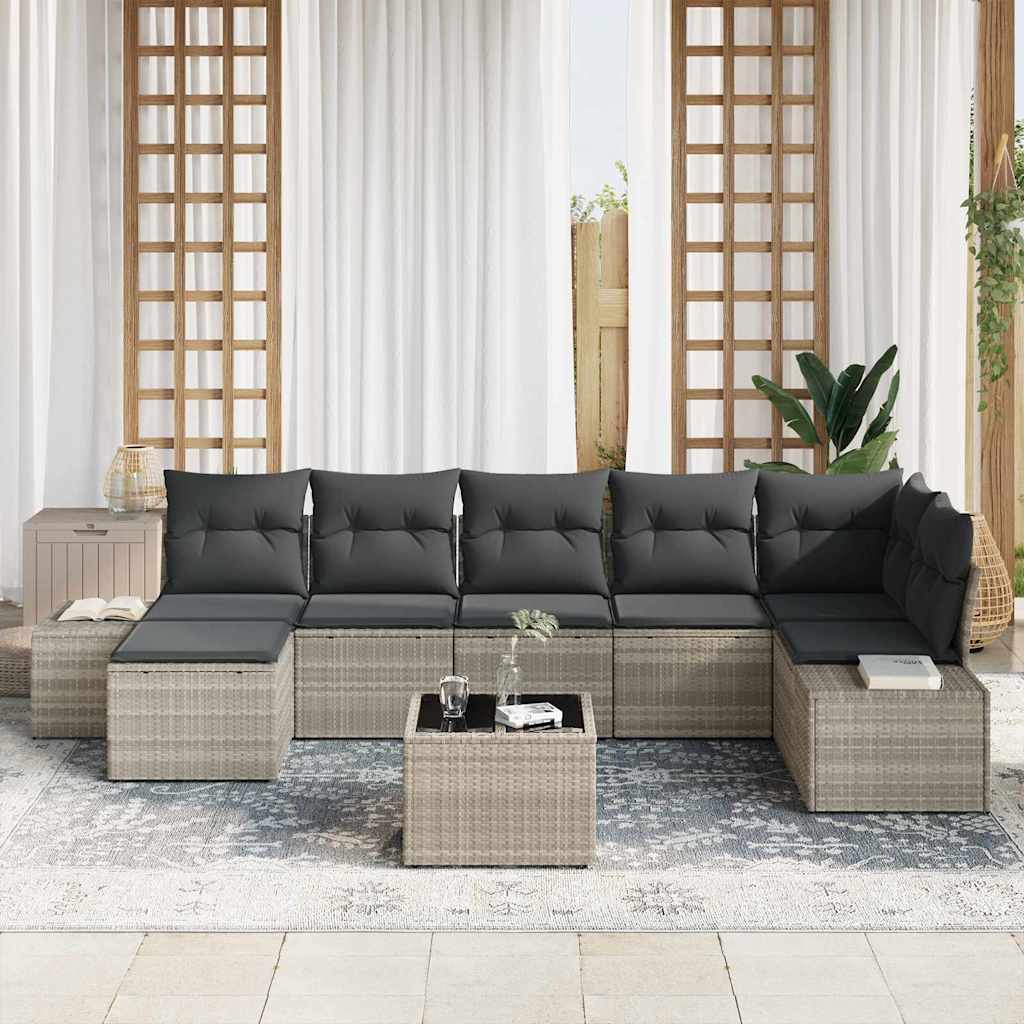 Σετ Καναπέ Κήπου με μαξιλάρι 8 pcs Ανοιχτό γκρι συνθετικό ρατάν