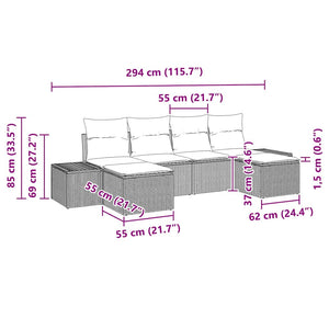 Σετ Καναπέ Κήπου με μαξιλάρι 6 pcs Μαύρο συνθετικό ρατάν - Pakobazaar