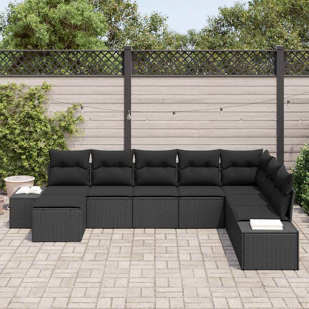 Σετ Καναπέ Κήπου με μαξιλάρι 8 pcs Μαύρο συνθετικό ρατάν - Pakobazaar