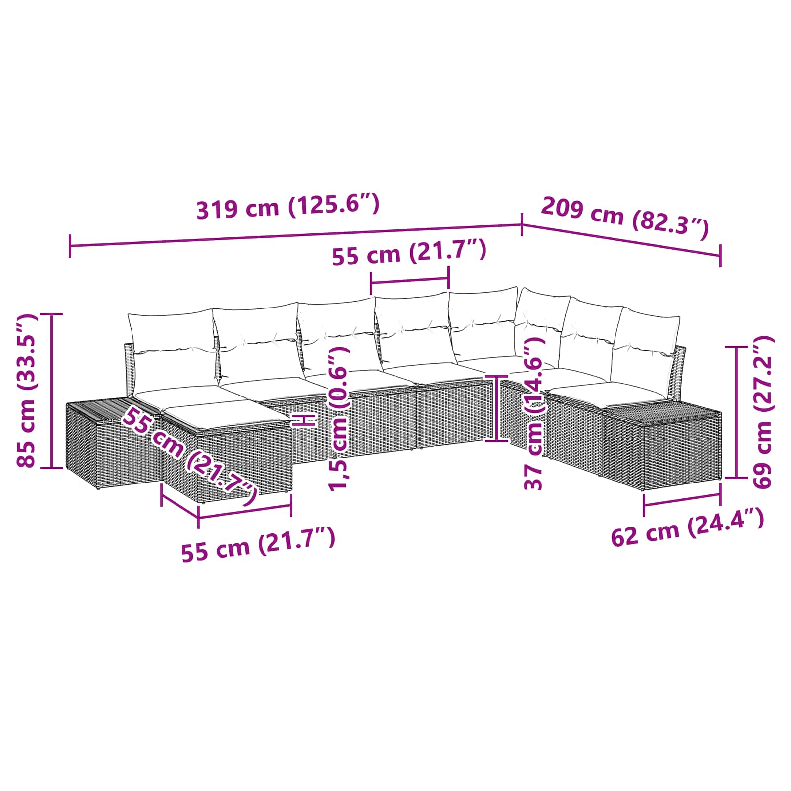 Σετ Καναπέ Κήπου με μαξιλάρι 8 pcs Καφέ συνθετικό ρατάν - Pakobazaar