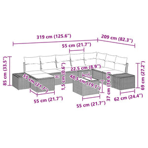 Σετ Καναπέ Κήπου με μαξιλάρι 9 pcs συνθετικό ρατάν - Pakobazaar