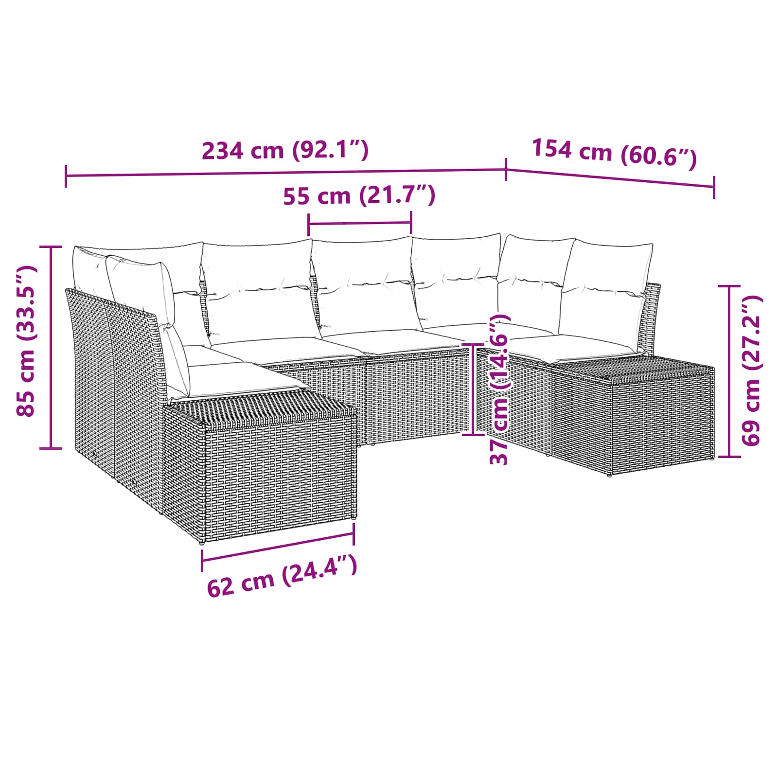 Σετ Καναπέ Κήπου με μαξιλάρι 6 pcs Καφέ συνθετικό ρατάν - Pakobazaar