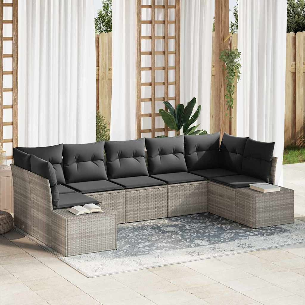 Σετ Καναπέ Κήπου με μαξιλάρι 7 pcs Ανοιχτό γκρι συνθετικό ρατάν
