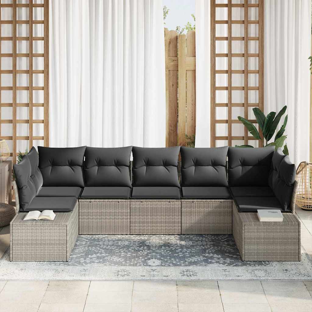 Σετ Καναπέ Κήπου με μαξιλάρι 7 pcs Ανοιχτό γκρι συνθετικό ρατάν