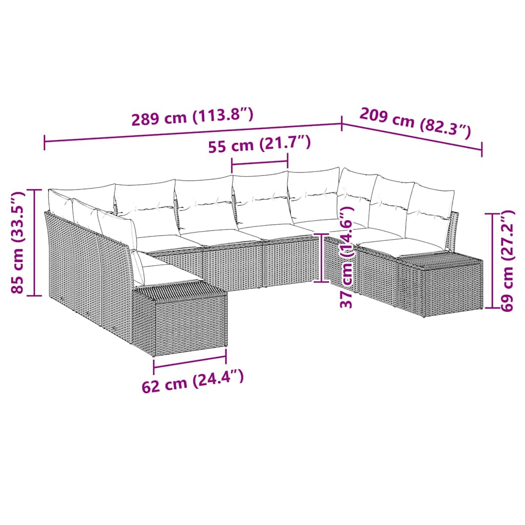 Σετ Καναπέ Κήπου με μαξιλάρι 9 pcs Ανοιχτό γκρι συνθετικό ρατάν