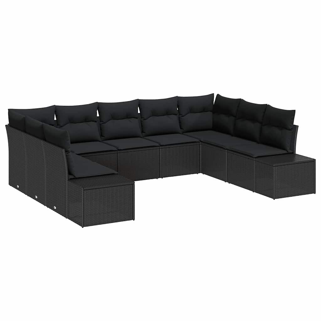 Σετ Καναπέ Κήπου με μαξιλάρι 9 pcs Μαύρο συνθετικό ρατάν - Pakobazaar