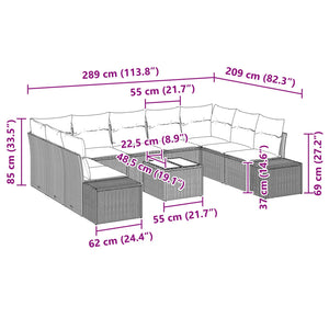 Σετ Καναπέ Κήπου με μαξιλάρι 10 pcs Μαύρο συνθετικό ρατάν - Pakobazaar