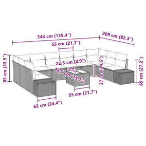 Σετ Καναπέ Κήπου με μαξιλάρι 11 pcs Μαύρο συνθετικό ρατάν - Pakobazaar