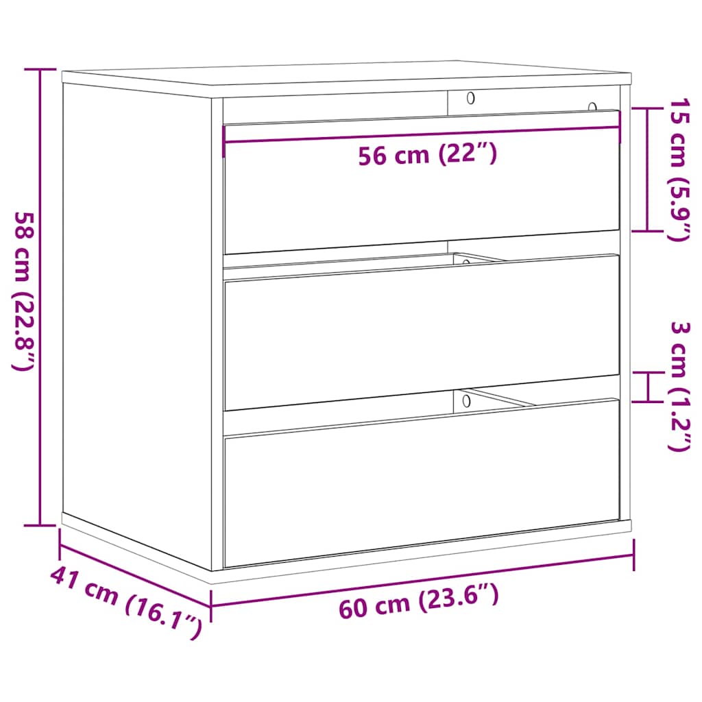 Ντουλάπι με Συρτάρια Μαύρο 60 x 41 x 58 cm Επεξεργασμένο ξύλο - Pakobazaar