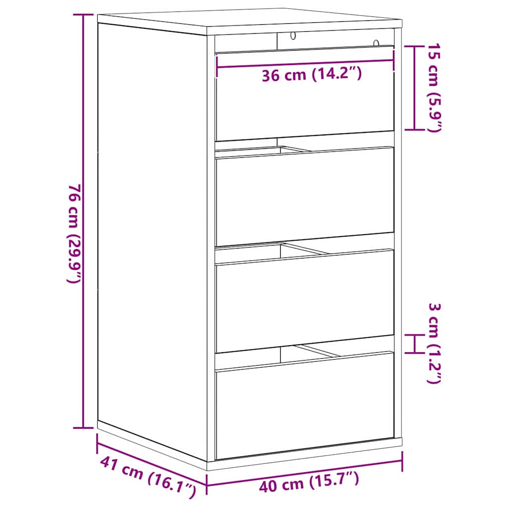 Ντουλάπι με Συρτάρια Μαύρο 40 x 41 x 76 εκ. Επεξεργασμένο ξύλο - Pakobazaar