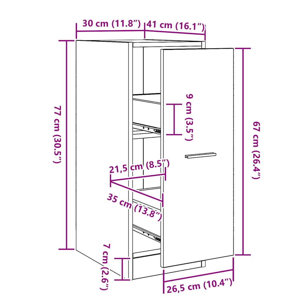 Φαρμακοποιϊκή Ντουλάπα Μαύρη δρυς 30 x 41 x 77.5 εκ - Pakobazaar