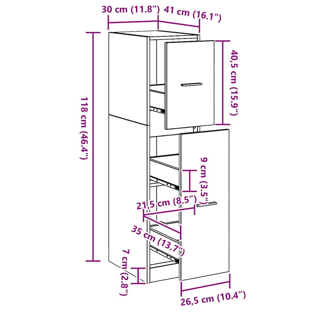 Φαρμακοποιϊκή Ντουλάπα Μαύρη δρυς 30 x 41 x 118 εκ.