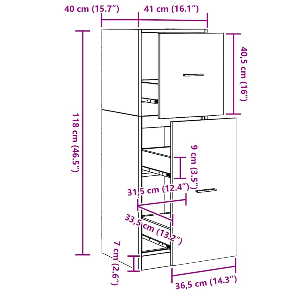 Φαρμακοποιϊκή Ντουλάπα Μαύρη δρυς 40 x 41 x 118 εκ.