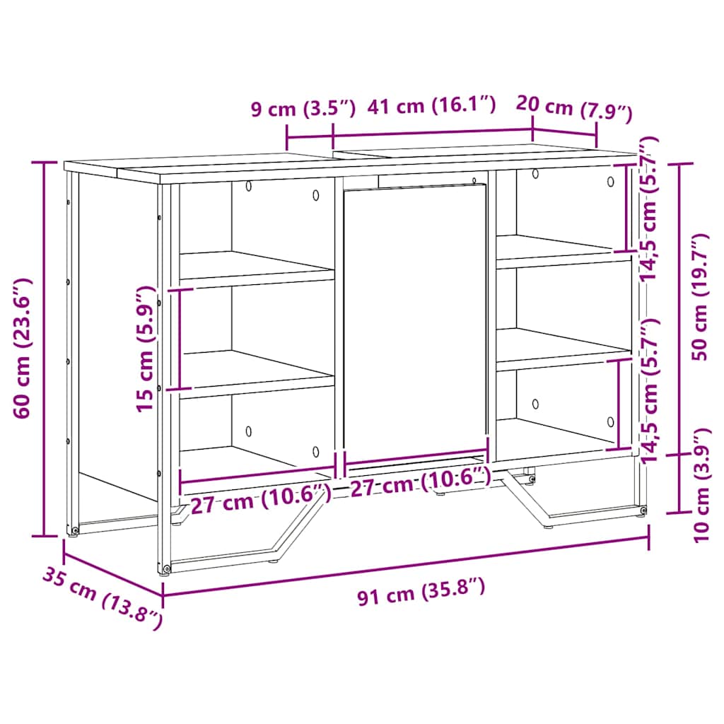 Ντουλάπα Νιπτήρα Mπάνιου με ράφι Παλιό Ξύλο 91 x 35 x 60 εκ - Pakobazaar