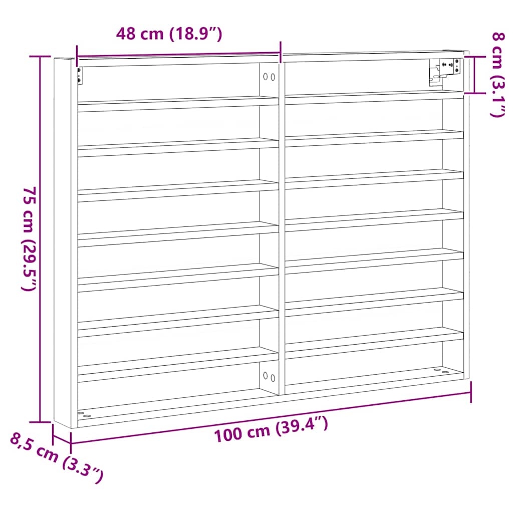 Βιτρίνα με ράφι Μαύρη Οξυά 100 x 8,5 x 75 cm Επεξεργασμένο ξύλο - Pakobazaar