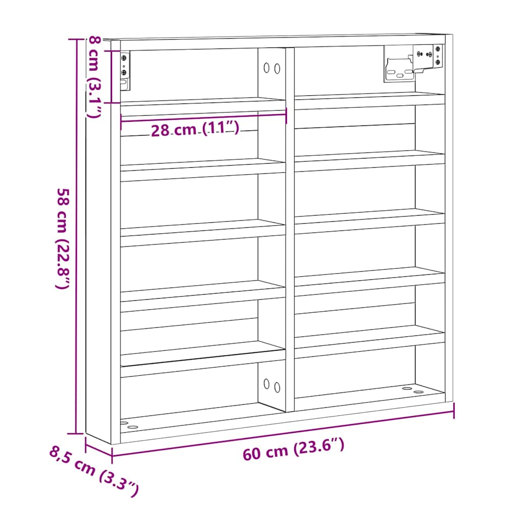 Βιτρίνα με ράφι Μαύρη Οξυά 60 x 8,5 x 58 εκ Επεξεργασμένο ξύλο