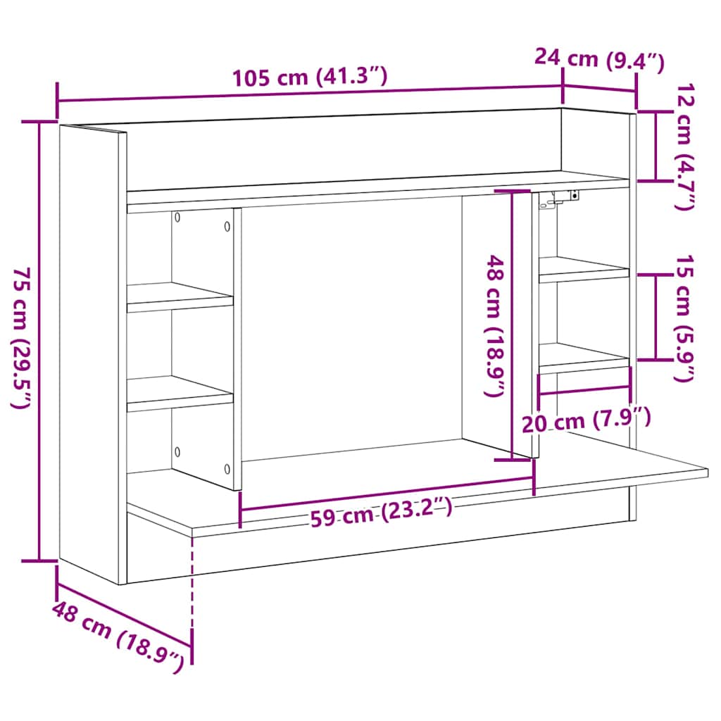 Επιτοίχιο γραφείο με ράφι Μαύρη δρυς 105 x 48 x 75 εκ.