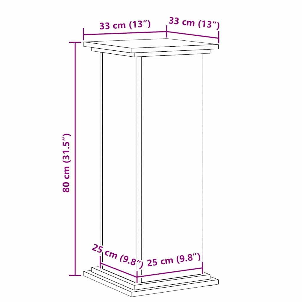 Βάση φυτών Μαύρη Οξυά 33 x 33 x 80 cm Επεξεργασμένο ξύλο
