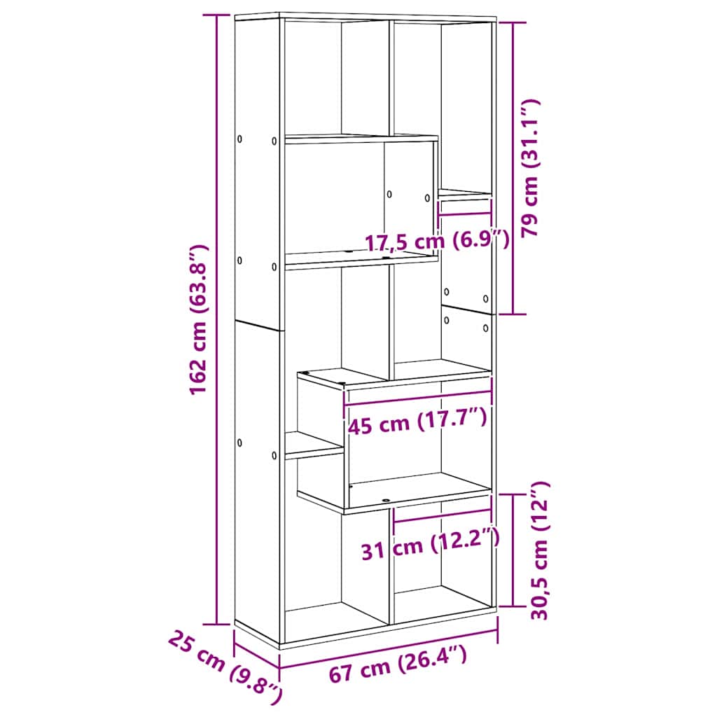 Βιβλιοθήκη Μαύρη Οξυά 67 x 25 x 162 εκ. Επεξεργασμένο ξύλο - Pakobazaar