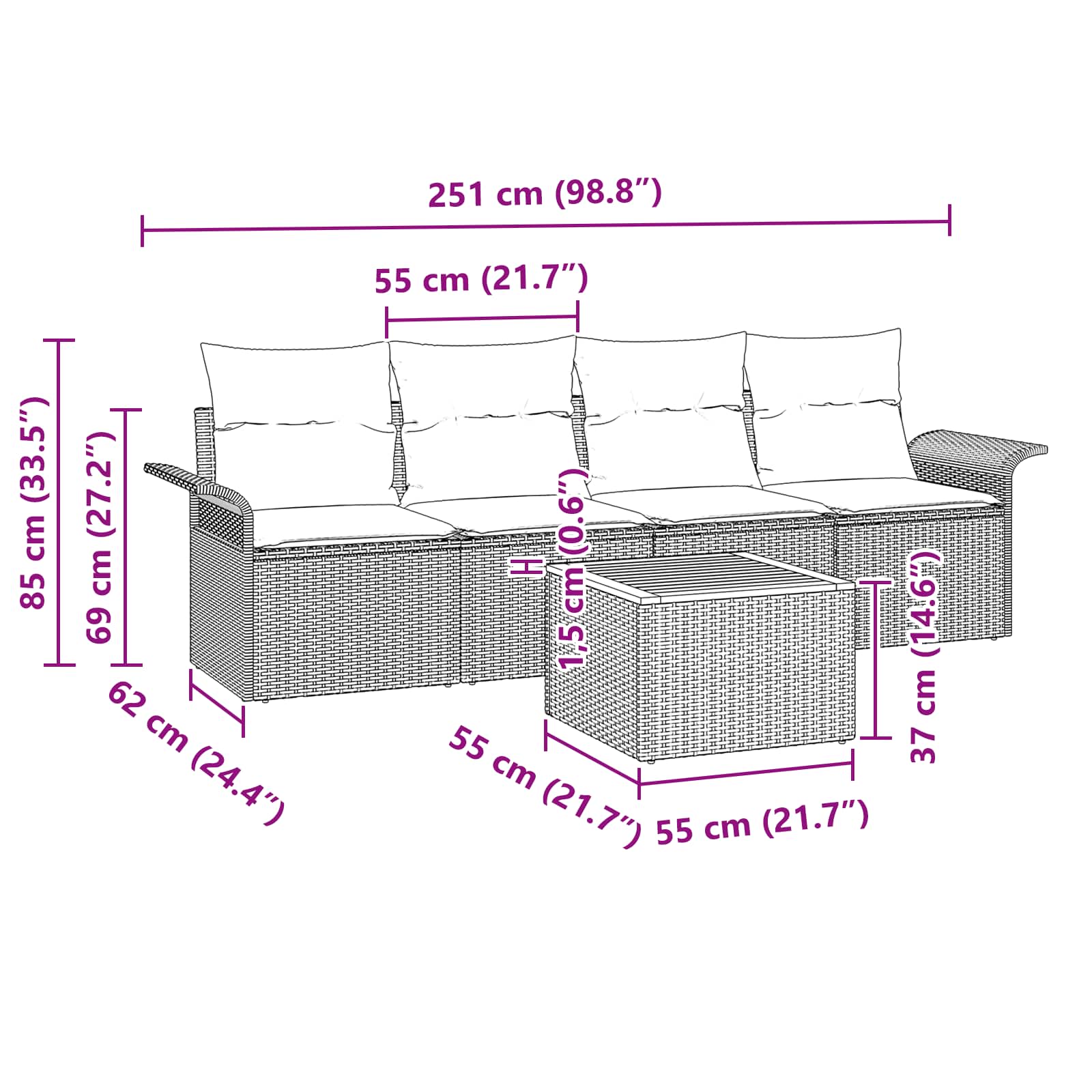 Σετ Καναπέ Κήπου με μαξιλάρι 5 pcs Γκρι συνθετικό ρατάν - Pakobazaar