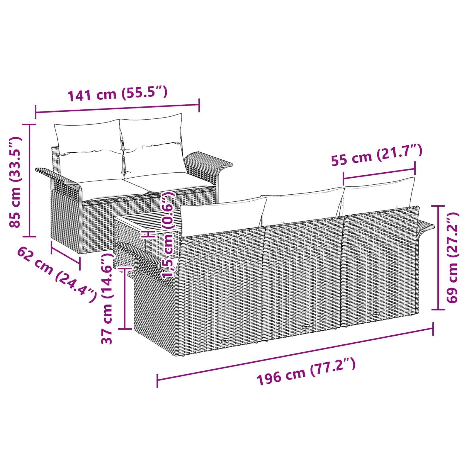 Σετ Καναπέ Κήπου με μαξιλάρι 6 pcs Γκρι συνθετικό ρατάν - Pakobazaar