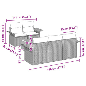 Σετ Καναπέ Κήπου με μαξιλάρι 6 pcs Γκρι συνθετικό ρατάν - Pakobazaar