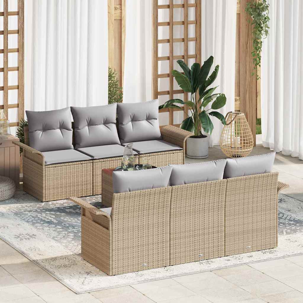 Σετ Καναπέ Κήπου με μαξιλάρι 7 pcs Μπεζ συνθετικό ρατάν