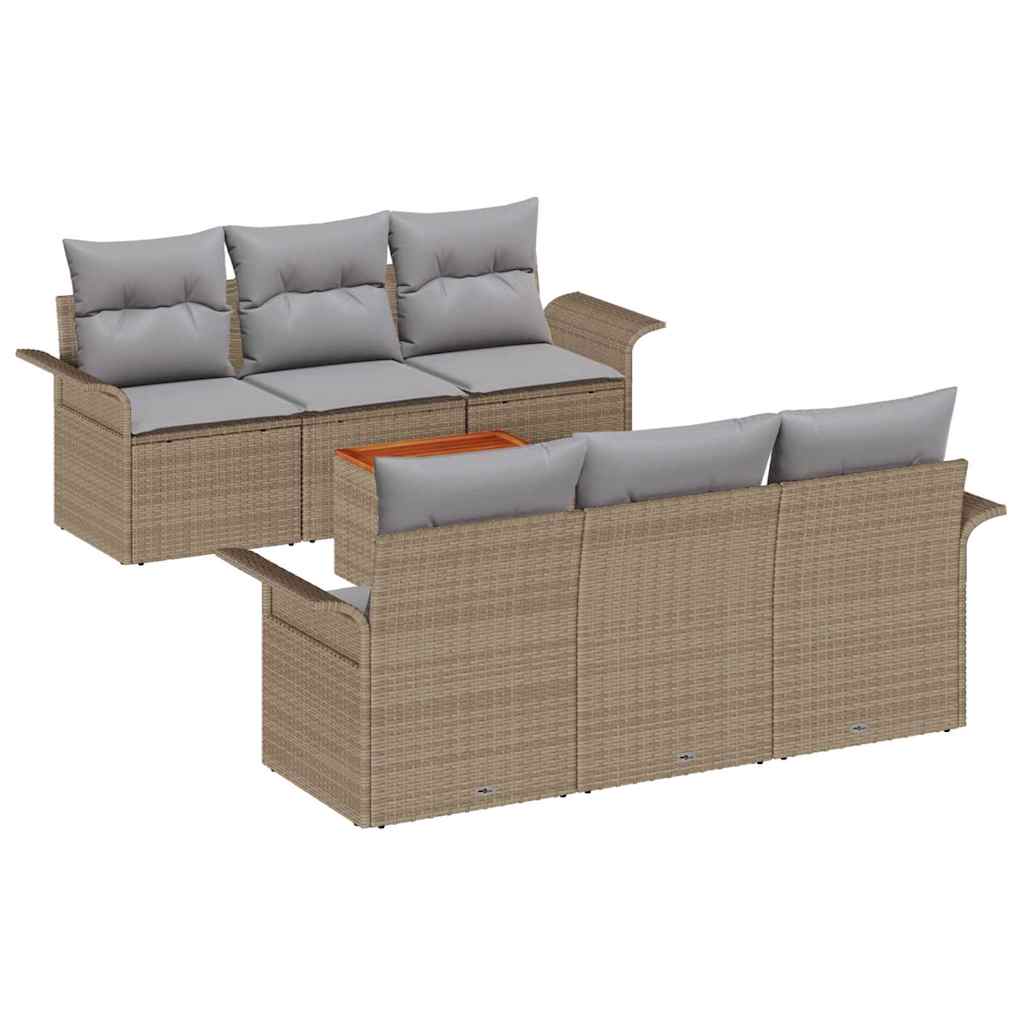 Σετ Καναπέ Κήπου με μαξιλάρι 7 pcs Μπεζ συνθετικό ρατάν