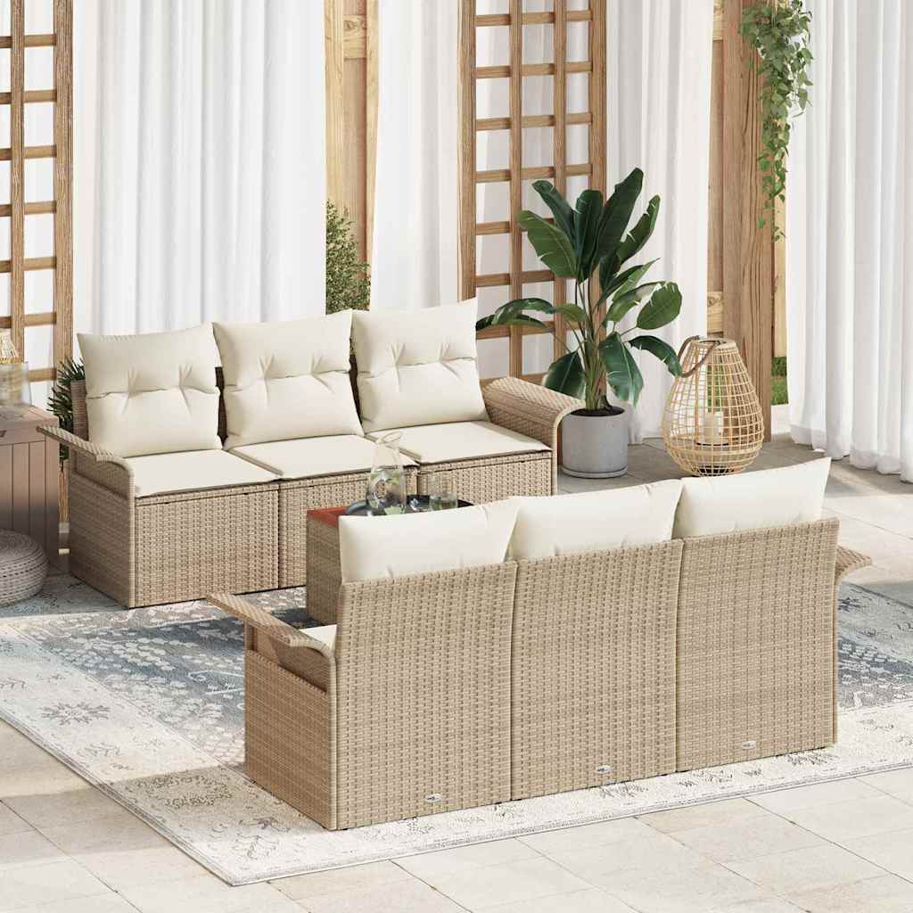 Σετ Καναπέ Κήπου με μαξιλάρι 7 pcs Μπεζ συνθετικό ρατάν - Pakobazaar