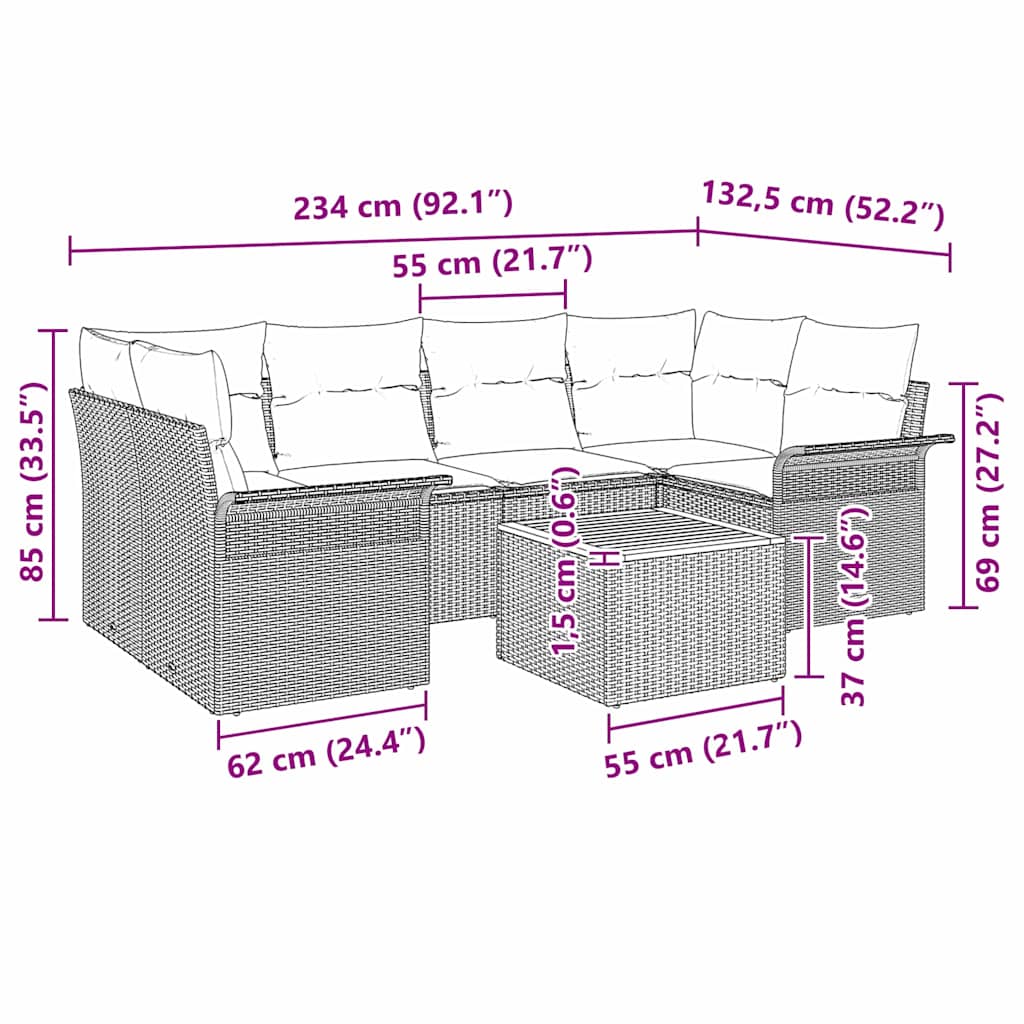 Σετ Καναπέ Κήπου με μαξιλάρι 7 pcs Μαύρο συνθετικό ρατάν - Pakobazaar